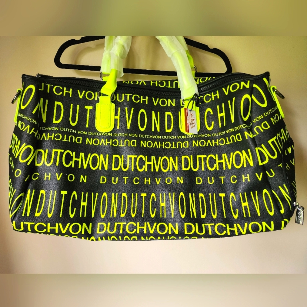 Unisex Von Dutch Monogram Black & Yellow Weekender Duffle Bag